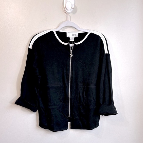 NWT Joan Vass 3/4 Sleeve Zip Front Jacket Black with White Size Small - Picture 10 of 12